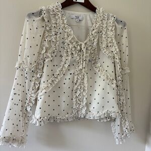 Koche Cream Long Sleeve Ruffled Polka Dot Blouse Sheer w/ lining SeeINFO preworn